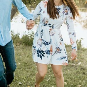 Floral Long Sleeve Dress White Medium